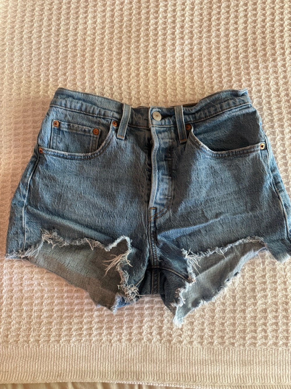 Levi's Distressed Light Blue Cutoff Denim Shorts